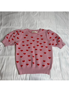 Women's Lizette Collection Pink & Red Heart Crew Neck Sweater M